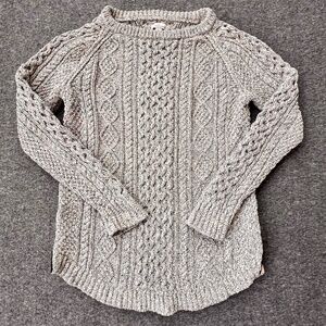 LL Bean Signature Chunky Fisherman Knit 100% Cotton Sweater Small Heavy Outdoor